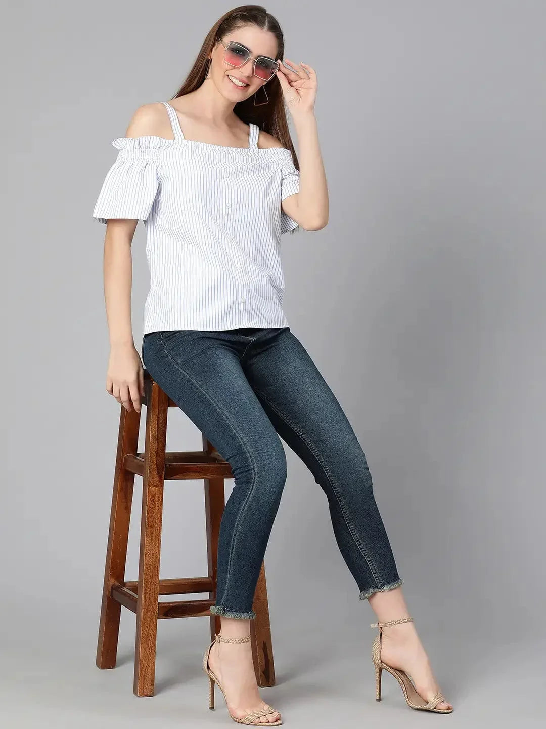 Strickey Stripes Print Strap Women Top - oxolloxo