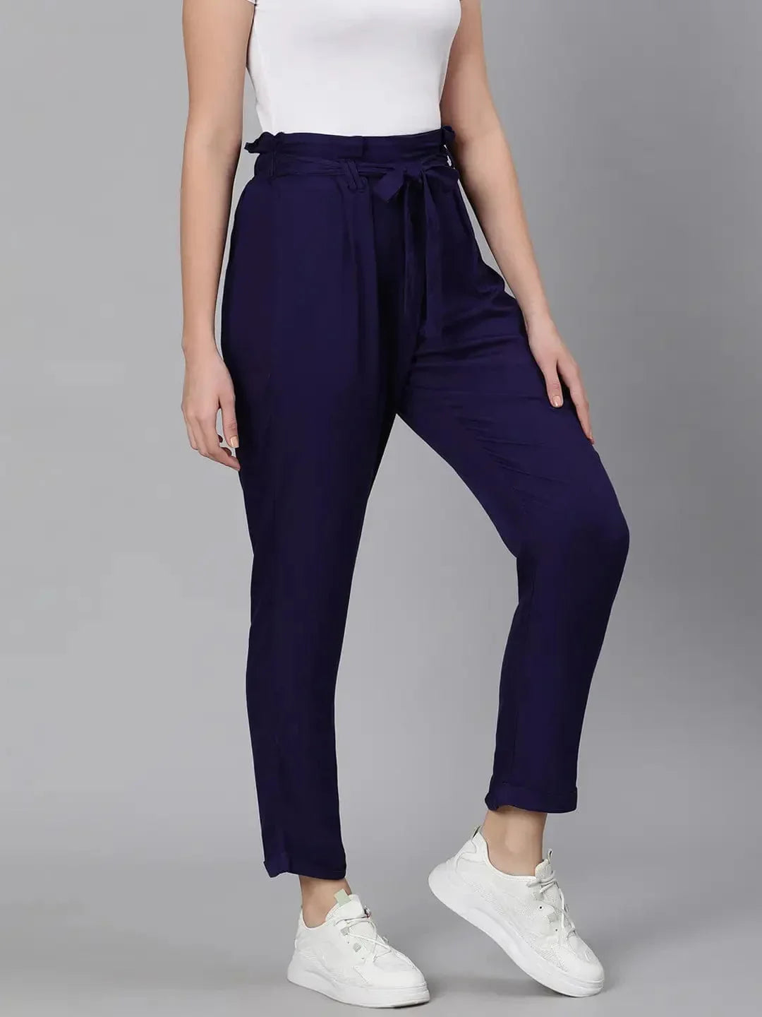 Magnetic Blue Tie-Knot Women Pant - oxolloxo