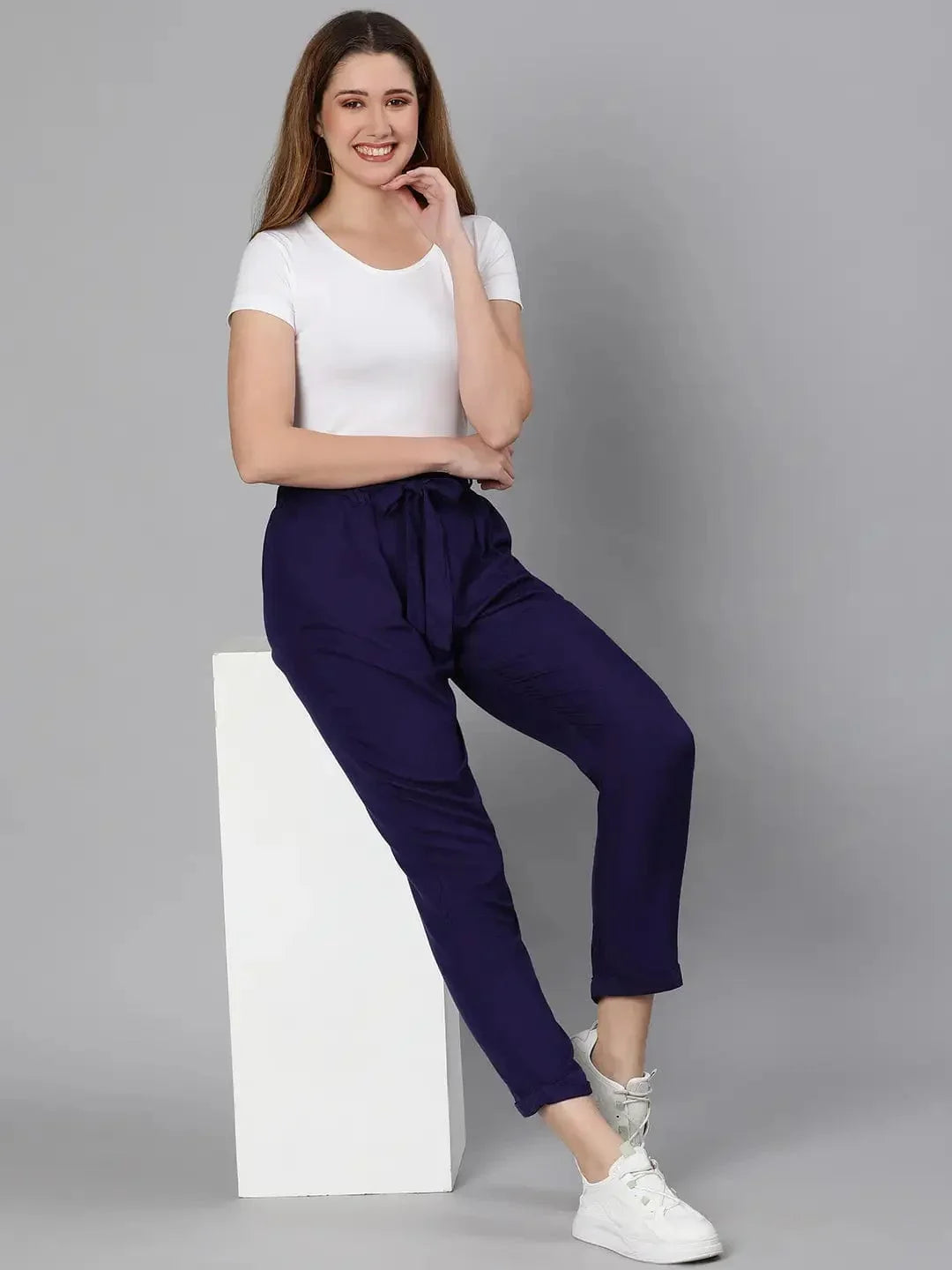 Magnetic Blue Tie-Knot Women Pant - oxolloxo
