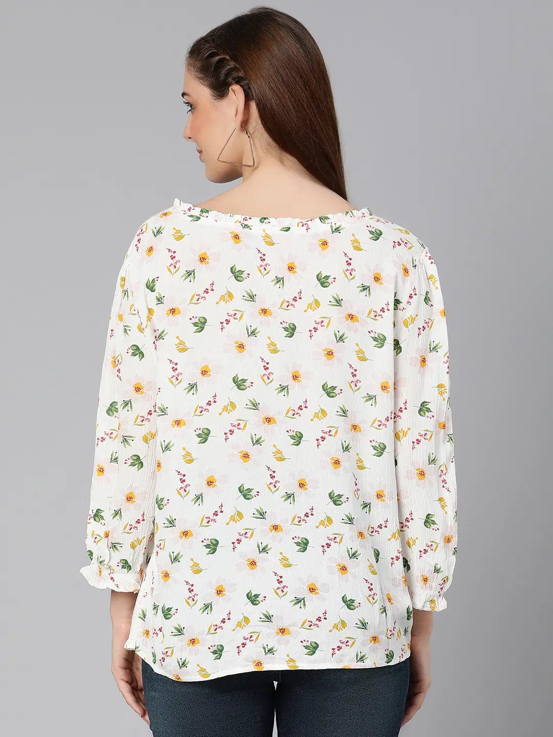 Solace White Floral Print Women Top