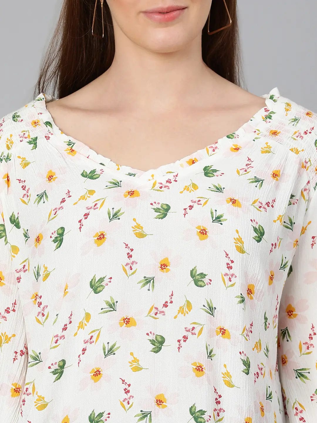 Solace White Floral Print Women Top