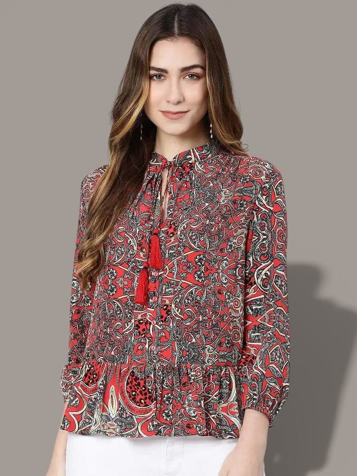 Women's Red Tropical Print Top