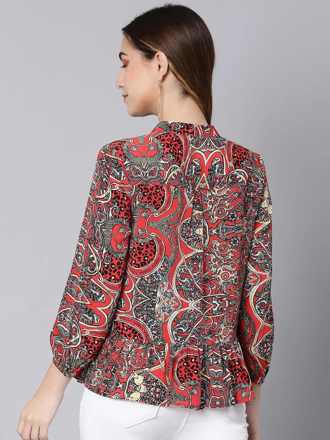 Passe Red Tropical Print Women Top - oxolloxo