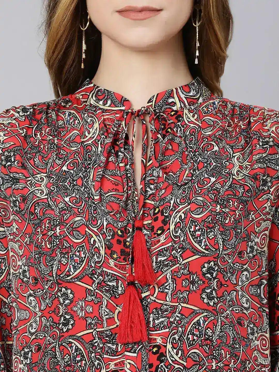 Passe Red Tropical Print Women Top - oxolloxo