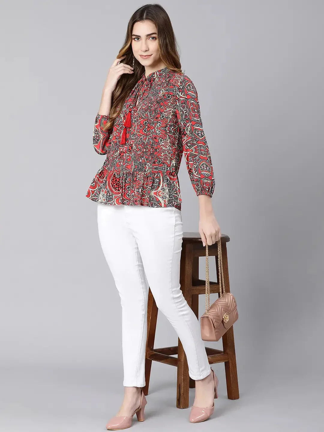 Passe Red Tropical Print Women Top - oxolloxo