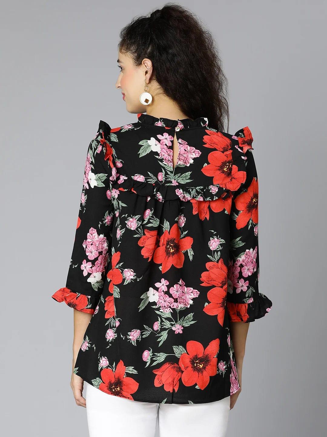 Queen Black Floral Print Maternity Women Top For Expecting