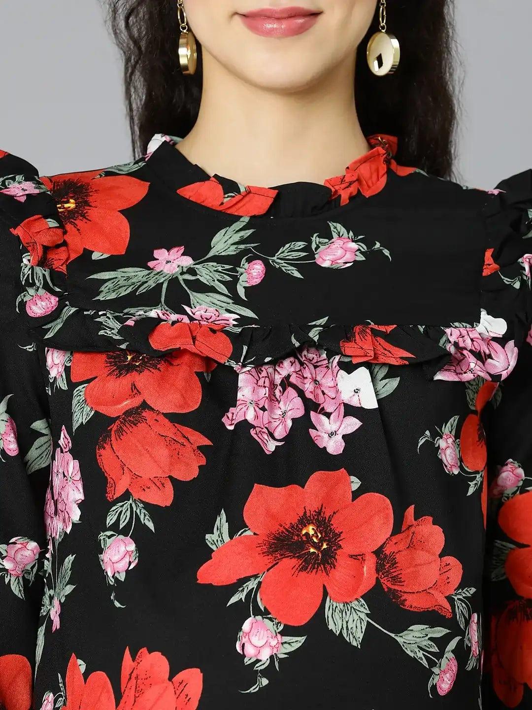 Queen Black Floral Print Maternity Women Top For Expecting