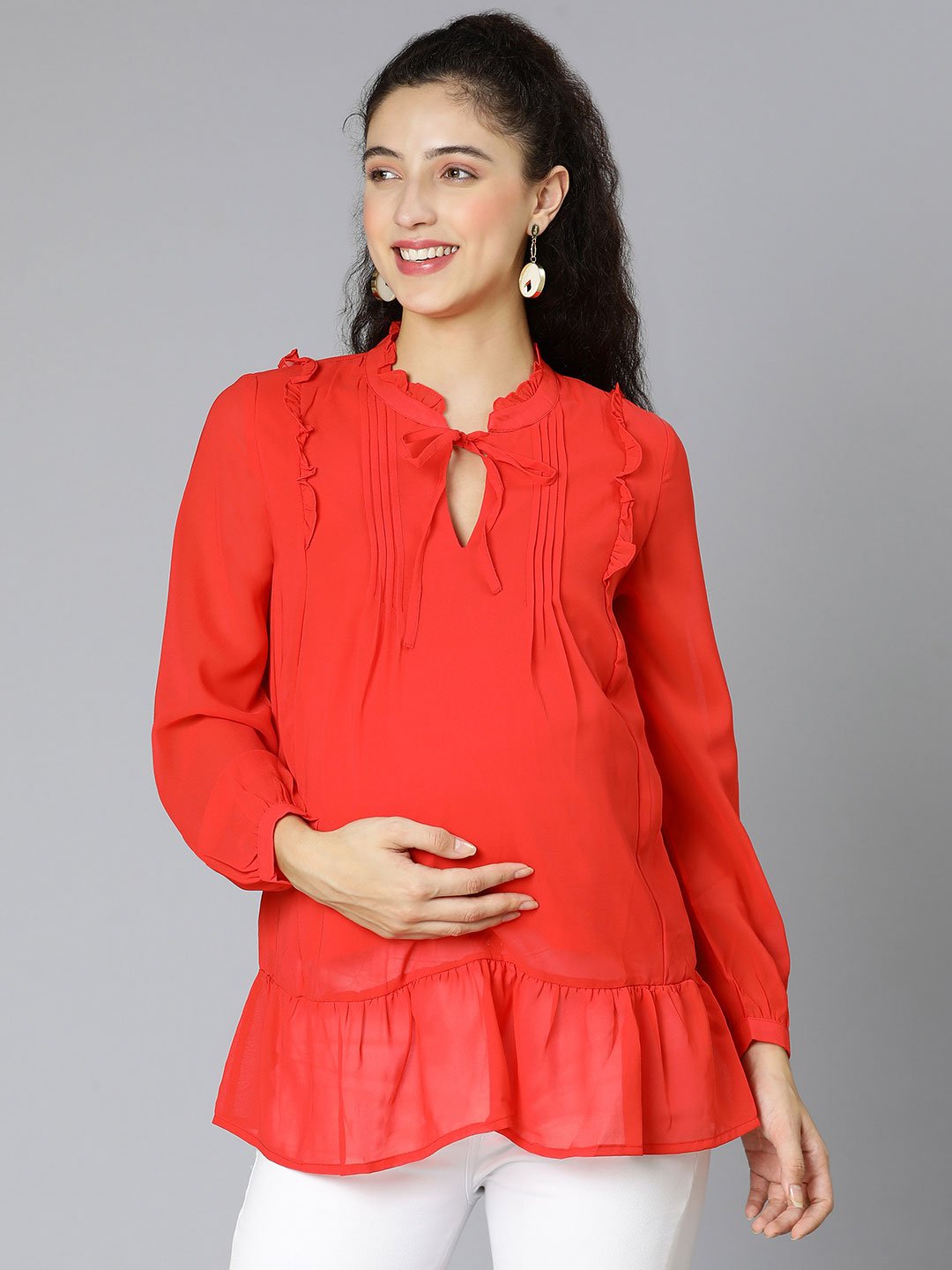 Glown Up Red Women Maternity Top For Expecting Mothers