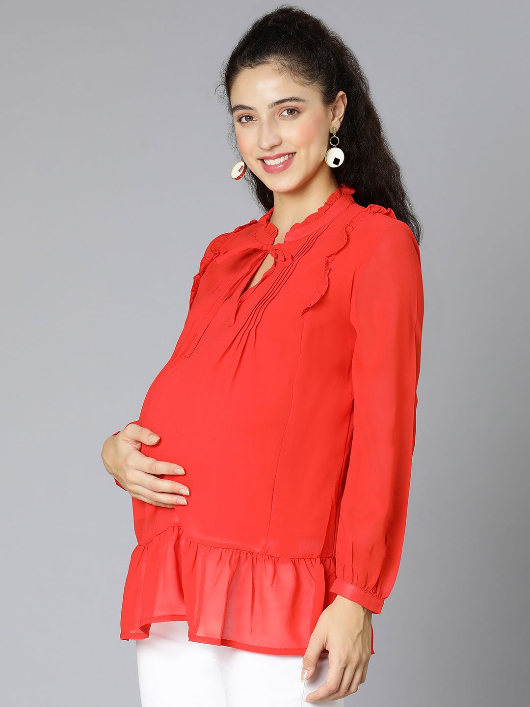 Glown Up Red Women Maternity Top For Expecting Mothers