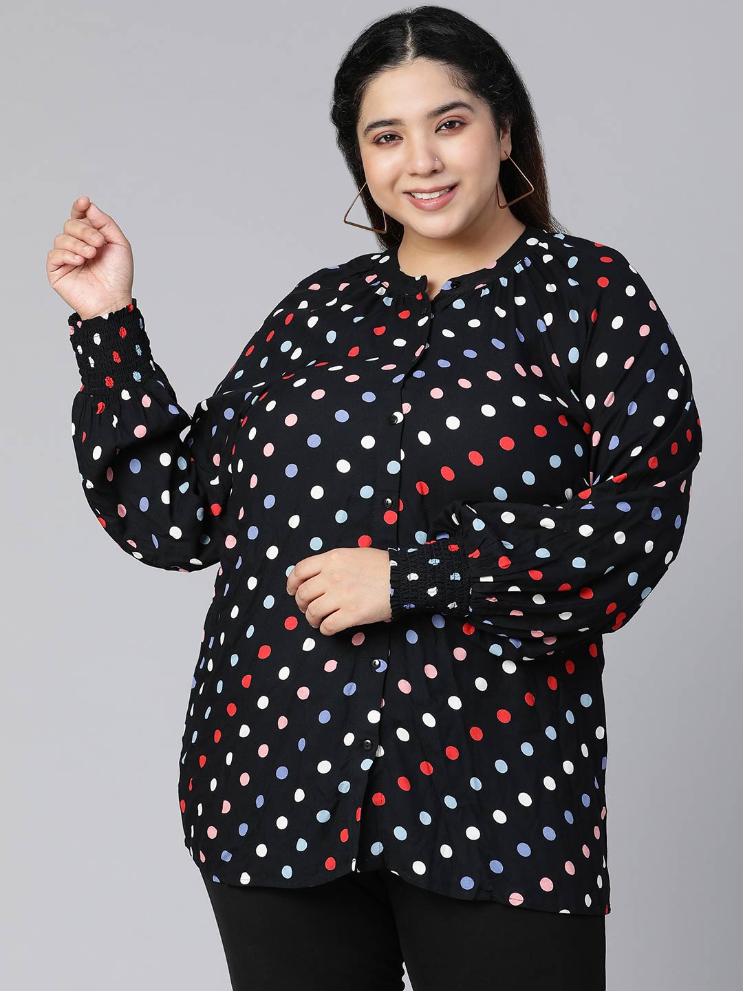 Ablaze Polka Dot Plus Size Women Casual Top Today