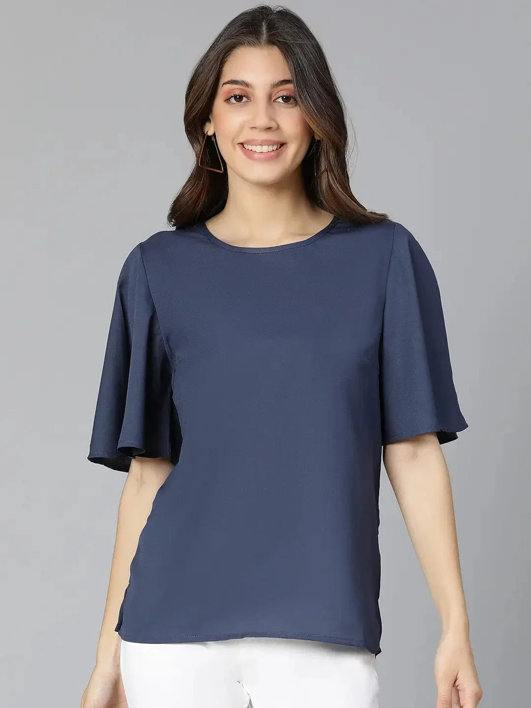 Talc Splid Blue Partywear Women Top - oxolloxo