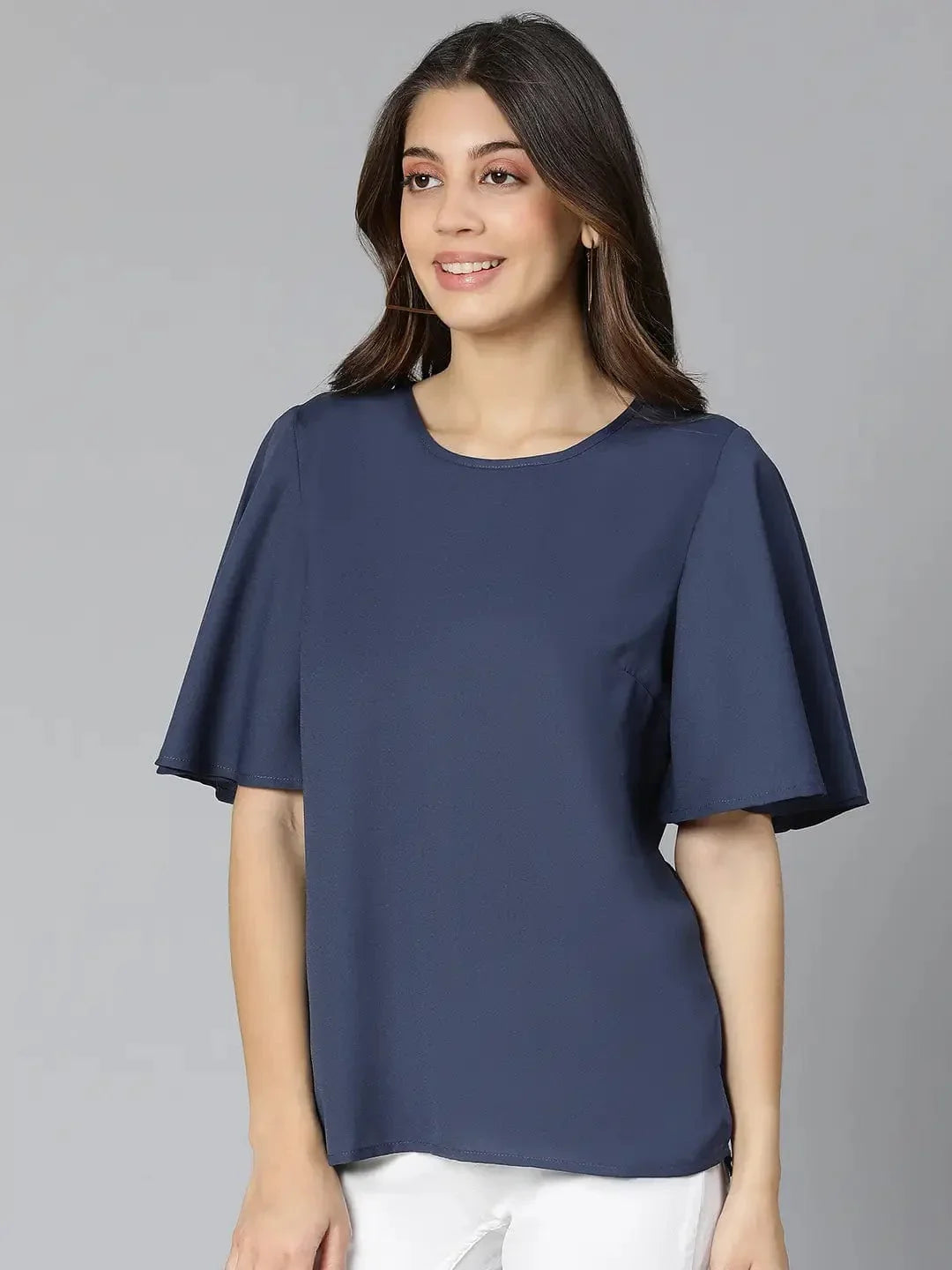 Talc Splid Blue Partywear Women Top - oxolloxo