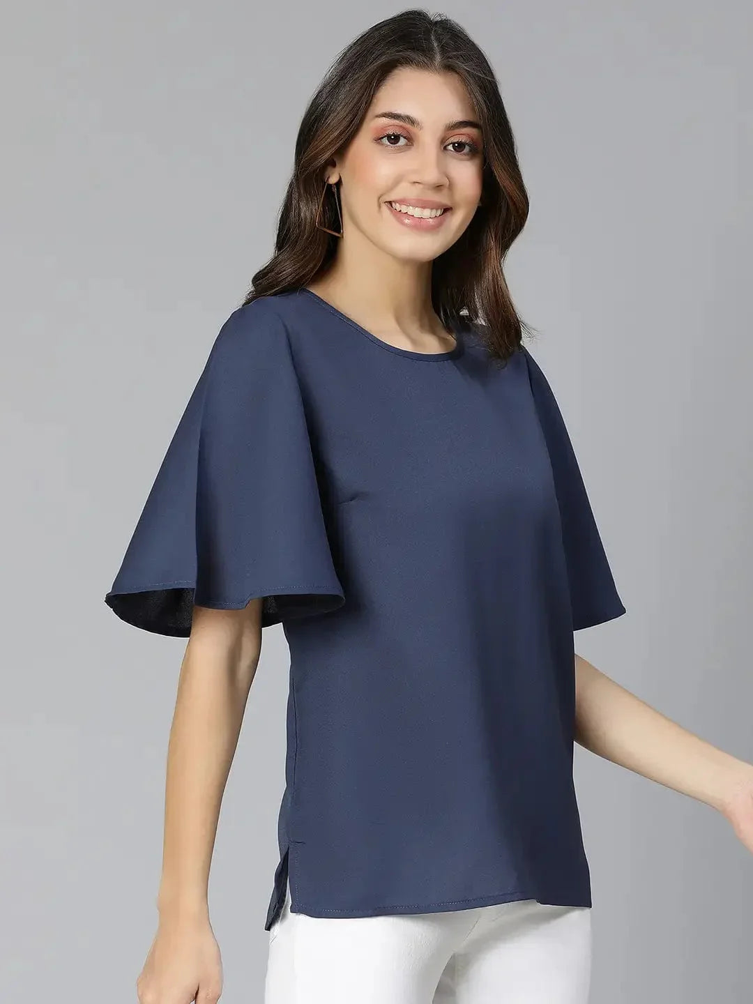 Talc Splid Blue Partywear Women Top - oxolloxo