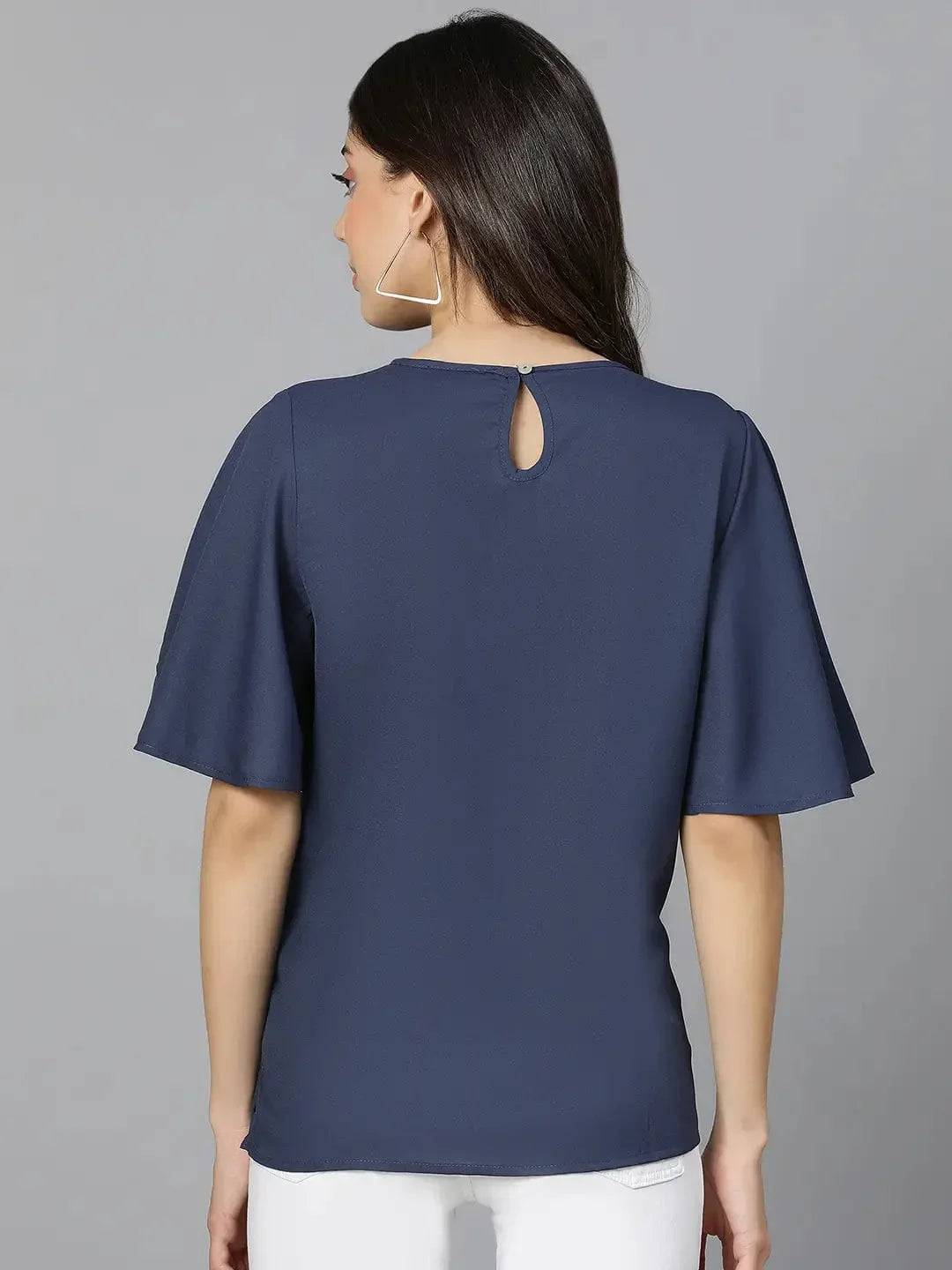 Talc Splid Blue Partywear Women Top - oxolloxo