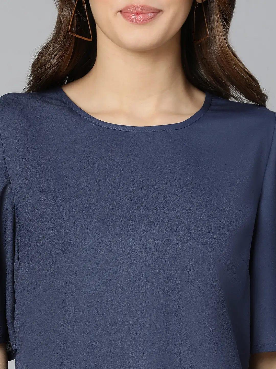 Talc Splid Blue Partywear Women Top - oxolloxo