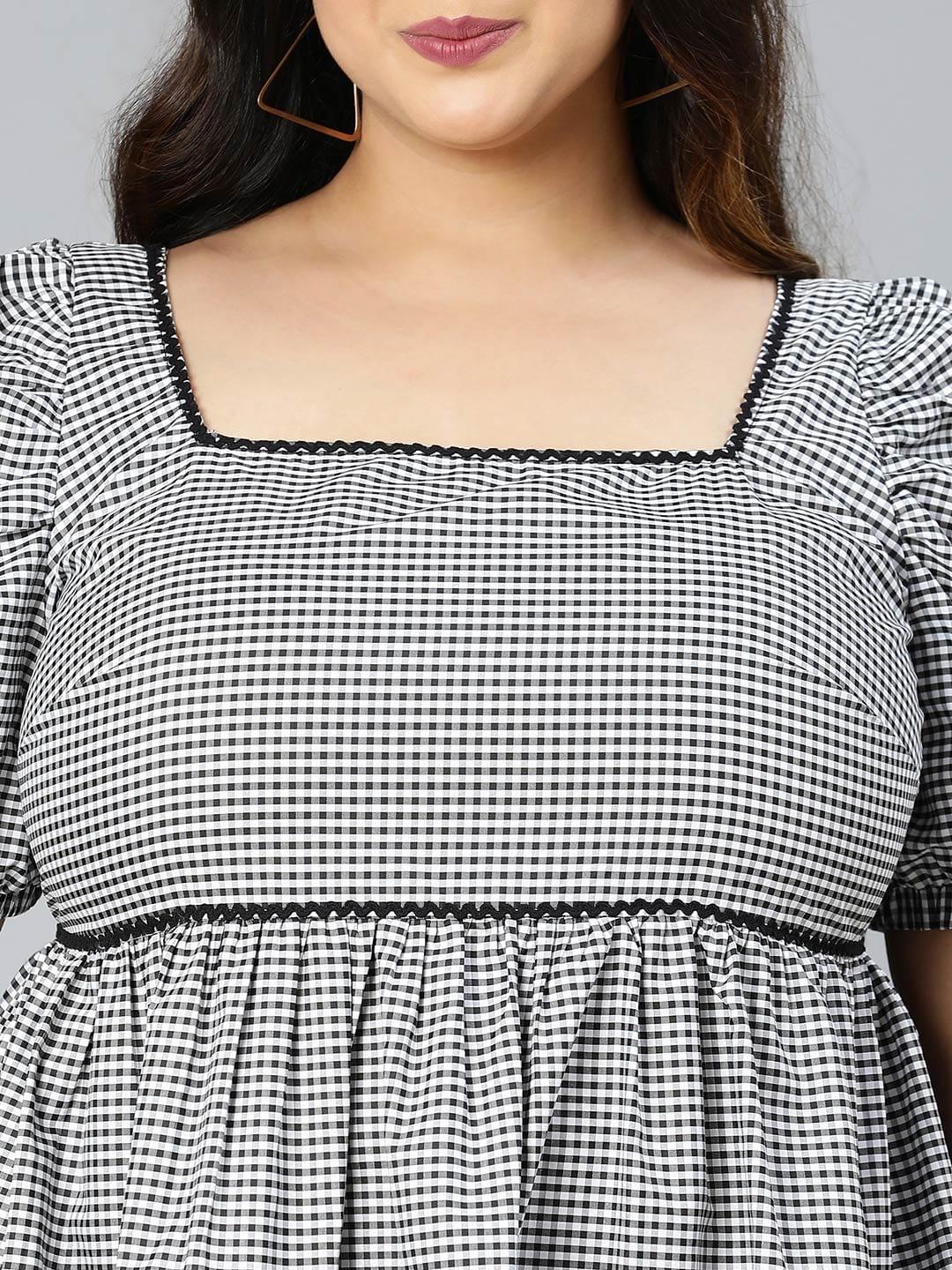 Silver Grey Check Print Plus Size Curvy Dress For You