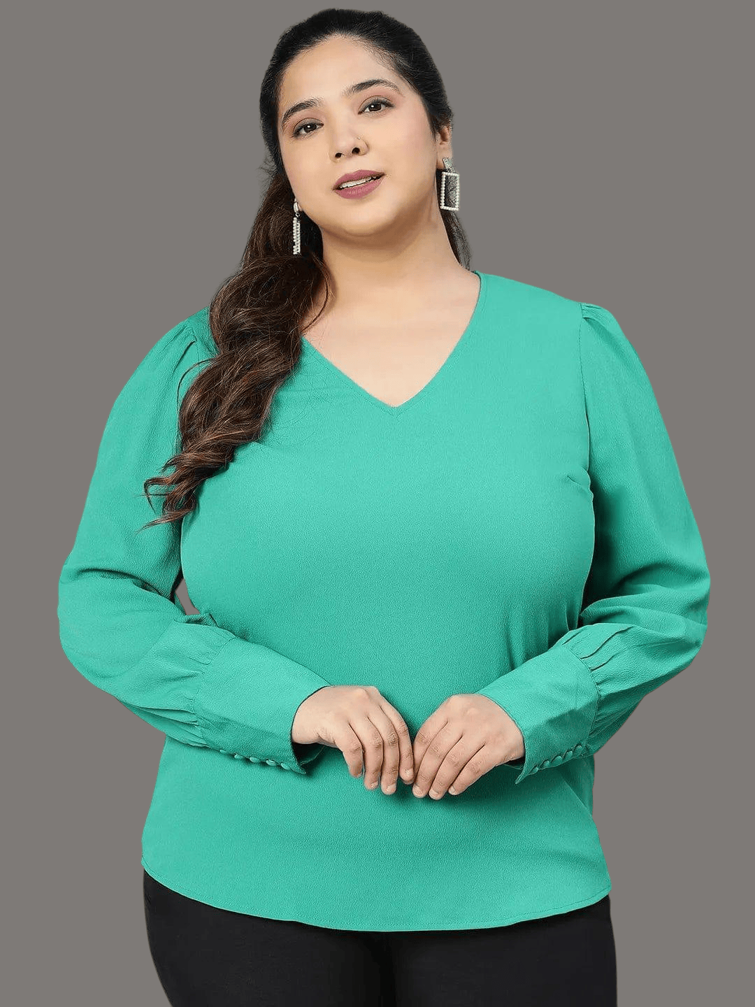 Plus Size Green Long Sleeve Top