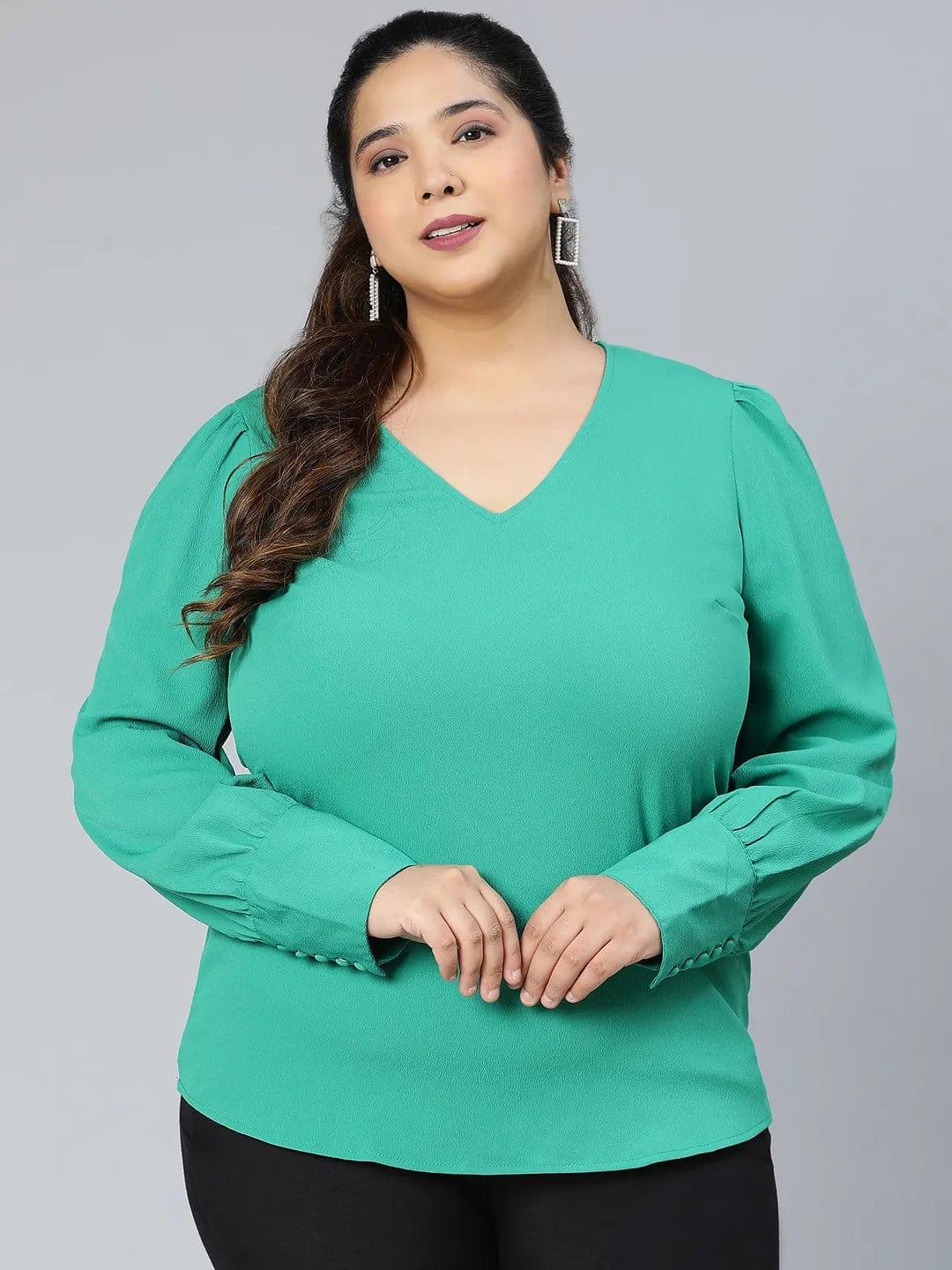 Fern Green Plus Size Long Sleeves Women Top