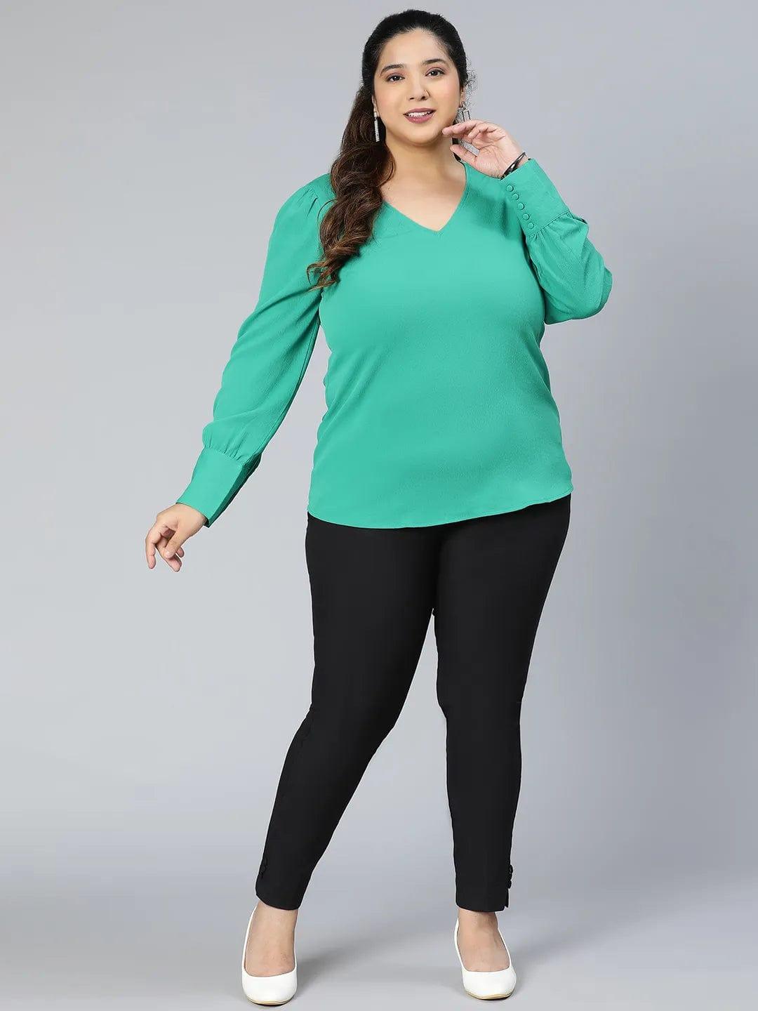 Fern Green Plus Size Long Sleeves Women Top