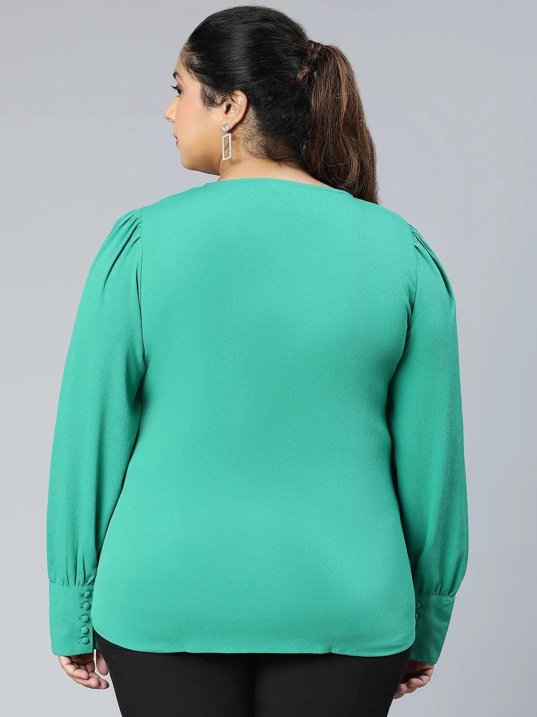 Fern Green Plus Size Long Sleeves Women Top