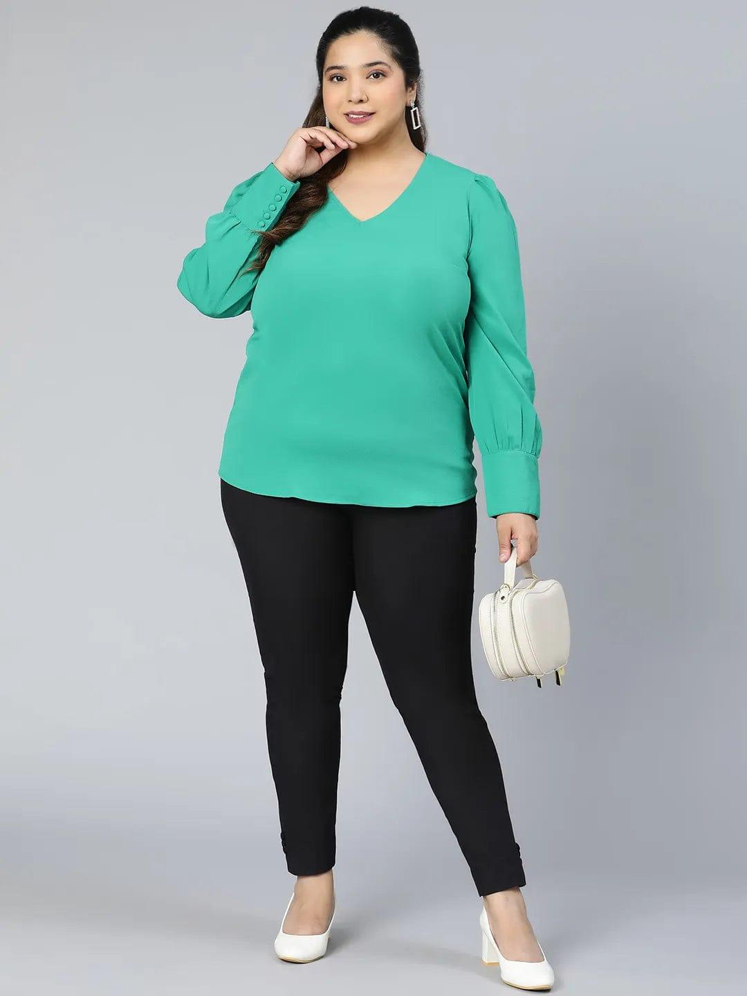 Fern Green Plus Size Long Sleeves Women Top