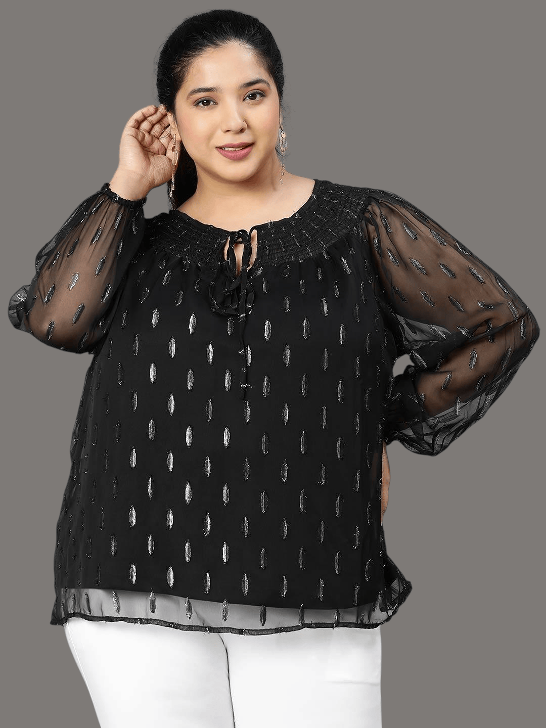 Plus Size Black Lurex Print Top