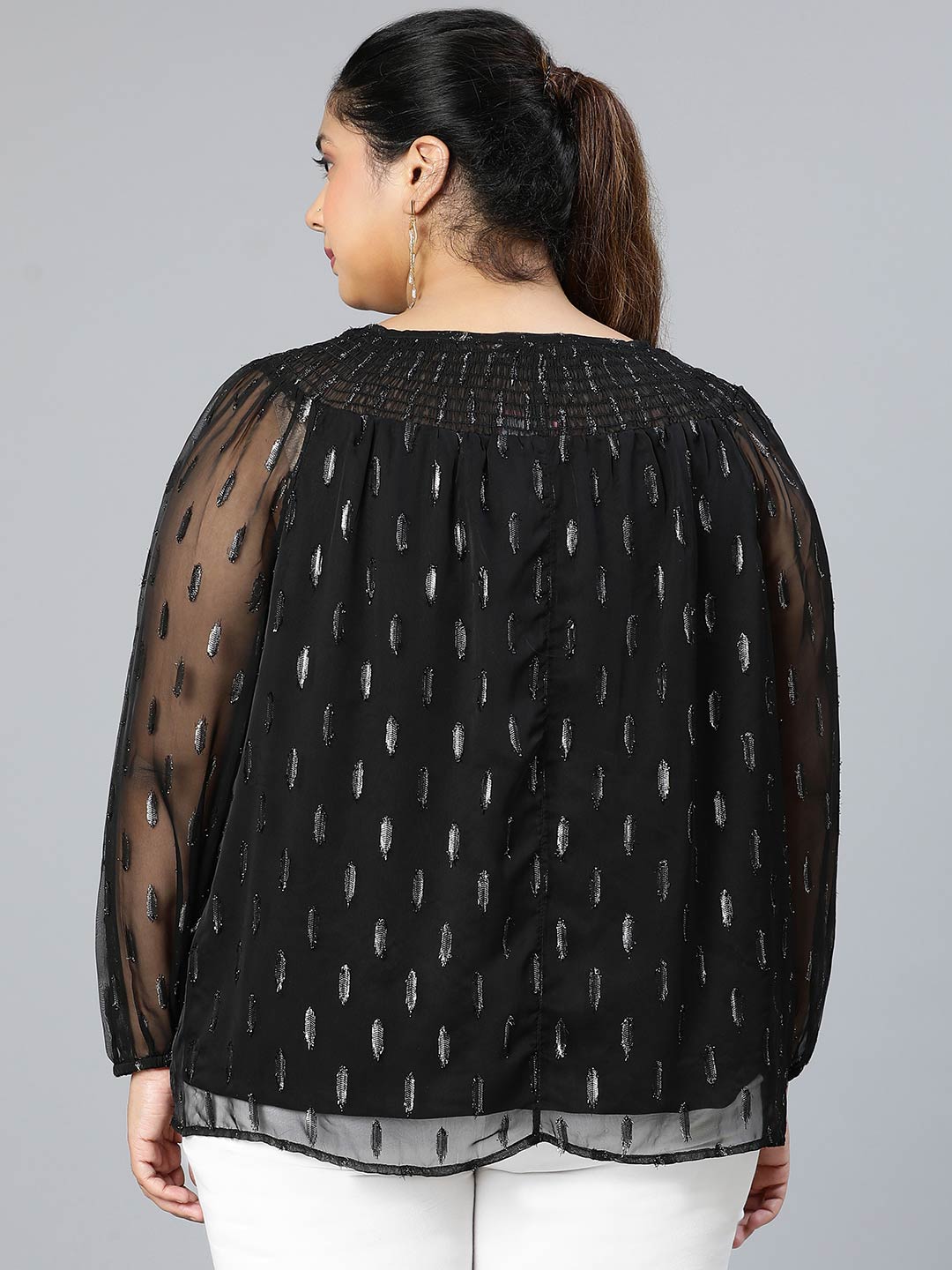 Winky Black Lurex Print Plus Size Party Wear Top