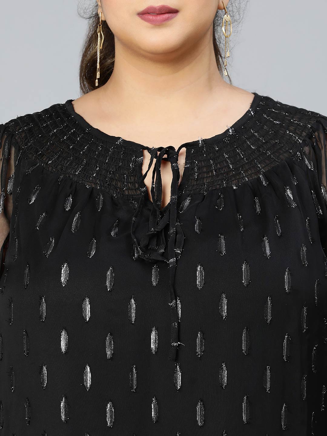 Winky Black Lurex Print Plus Size Party Wear Top