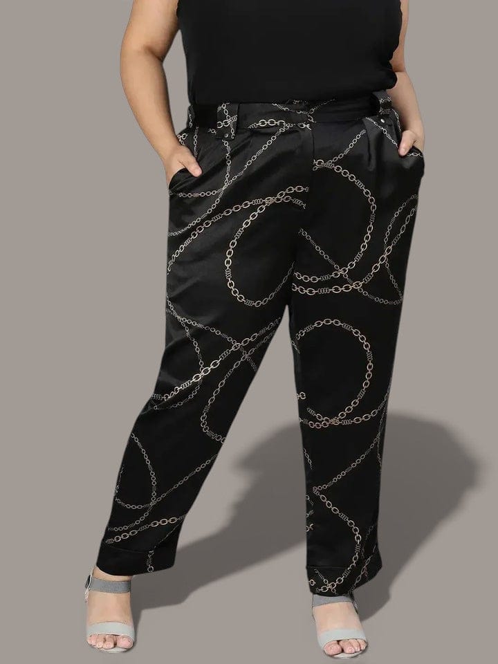 Plus Size Black Printed Pant