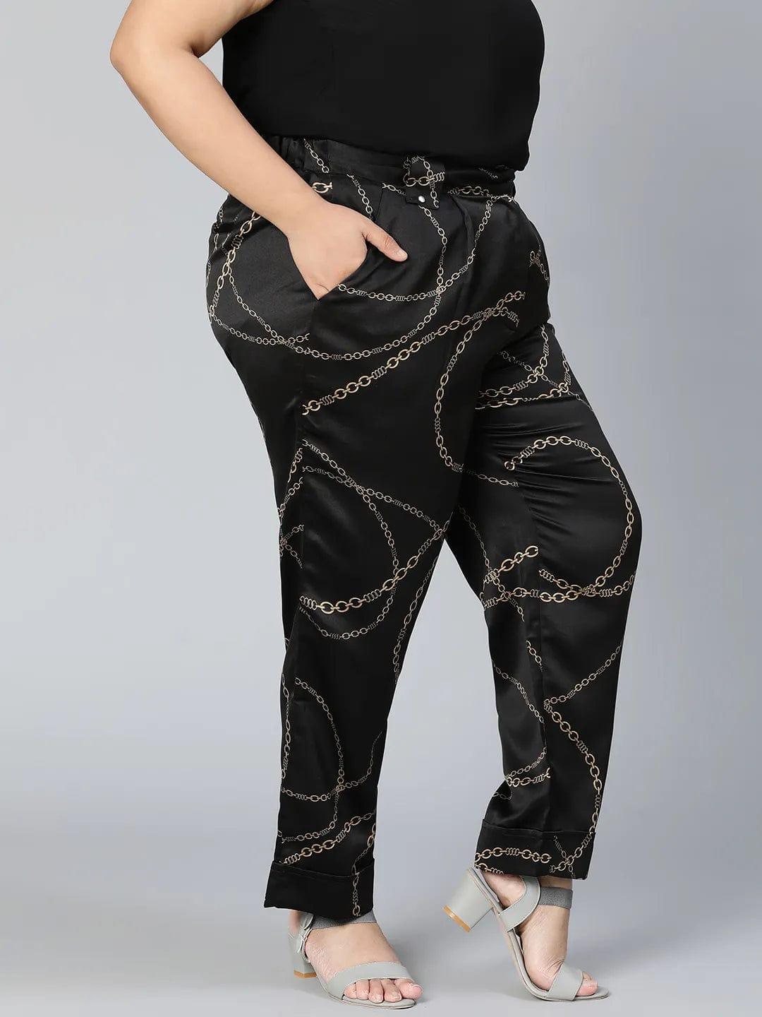 Printed Black Color Elsaticated Plus Size Women Pant