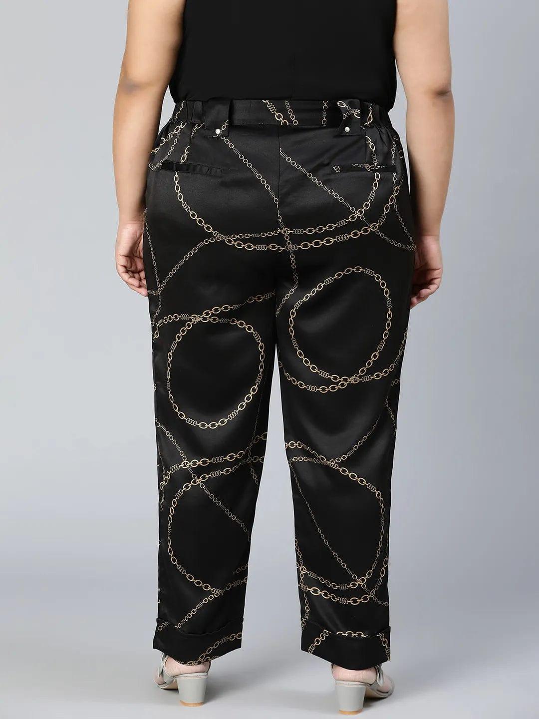 Printed Black Color Elsaticated Plus Size Women Pant