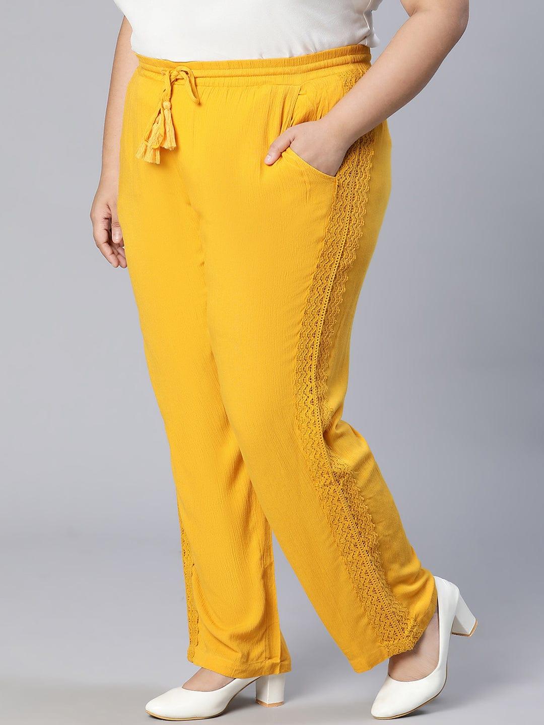 Season Yellow Tie-knotted Laced Women Plus Size Pant