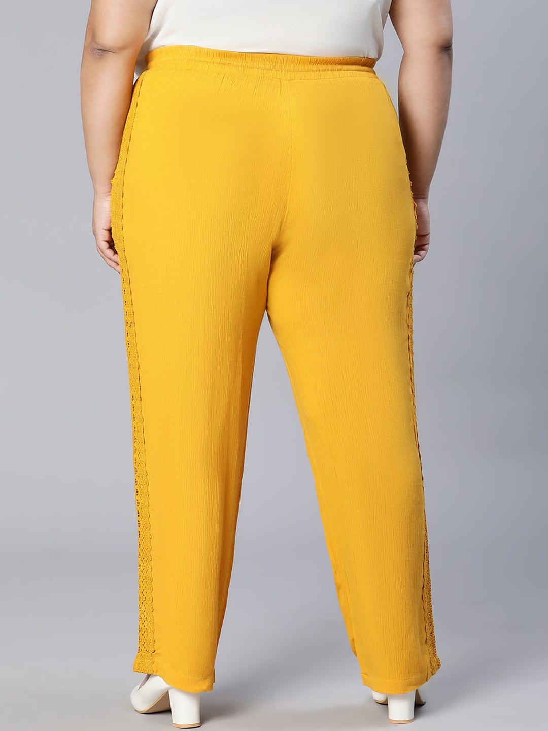 Season Yellow Tie-knotted Laced Women Plus Size Pant