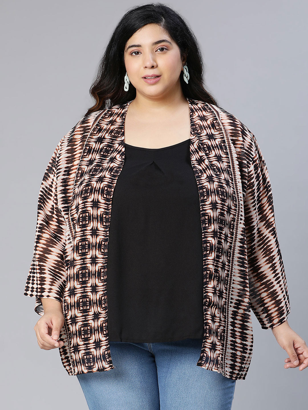 Geomantic Polyester Printed Plus Size Shrug For Stylish Women