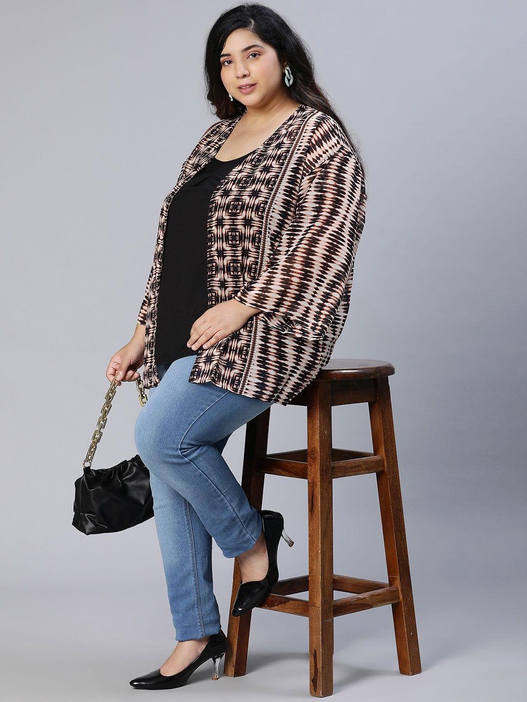 Geomantic Polyester Printed Plus Size Snaky Shrug For Stylish Women