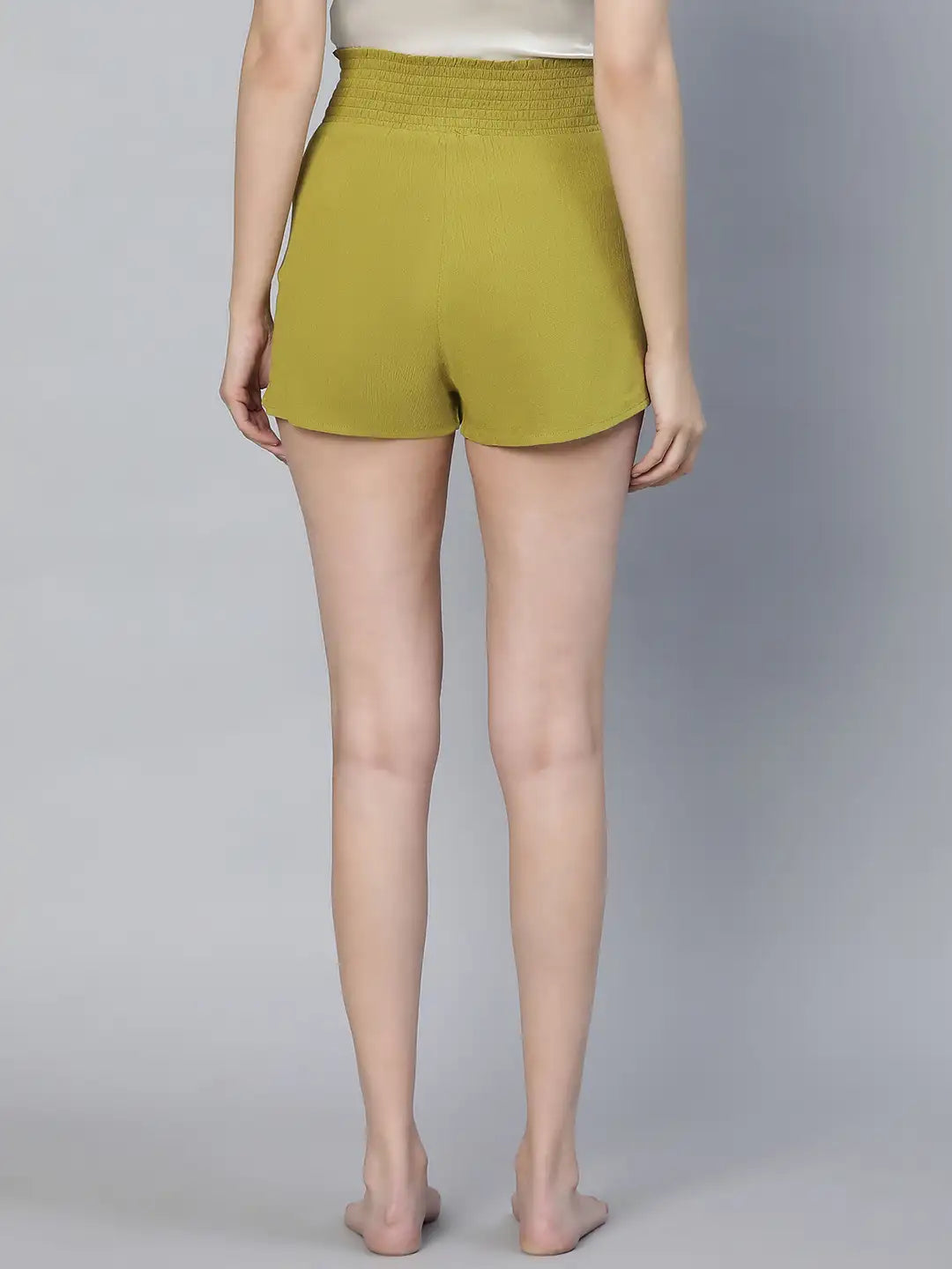 Tangle Olive Color Elasticated High Waist Women Nightwear Shorts