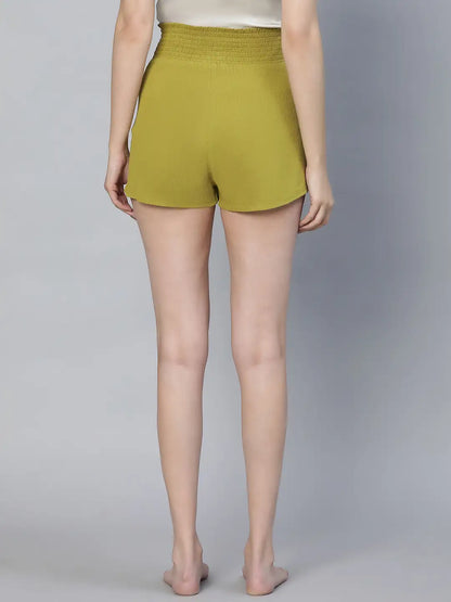 Tangle Olive Color Elasticated High Waist Women Nightwear Shorts