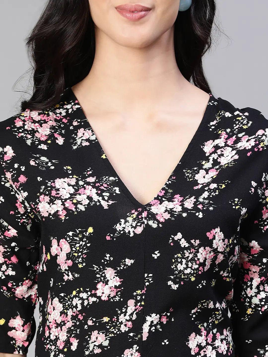 Slaying Black Floral Print V-Neck Women Playsuit