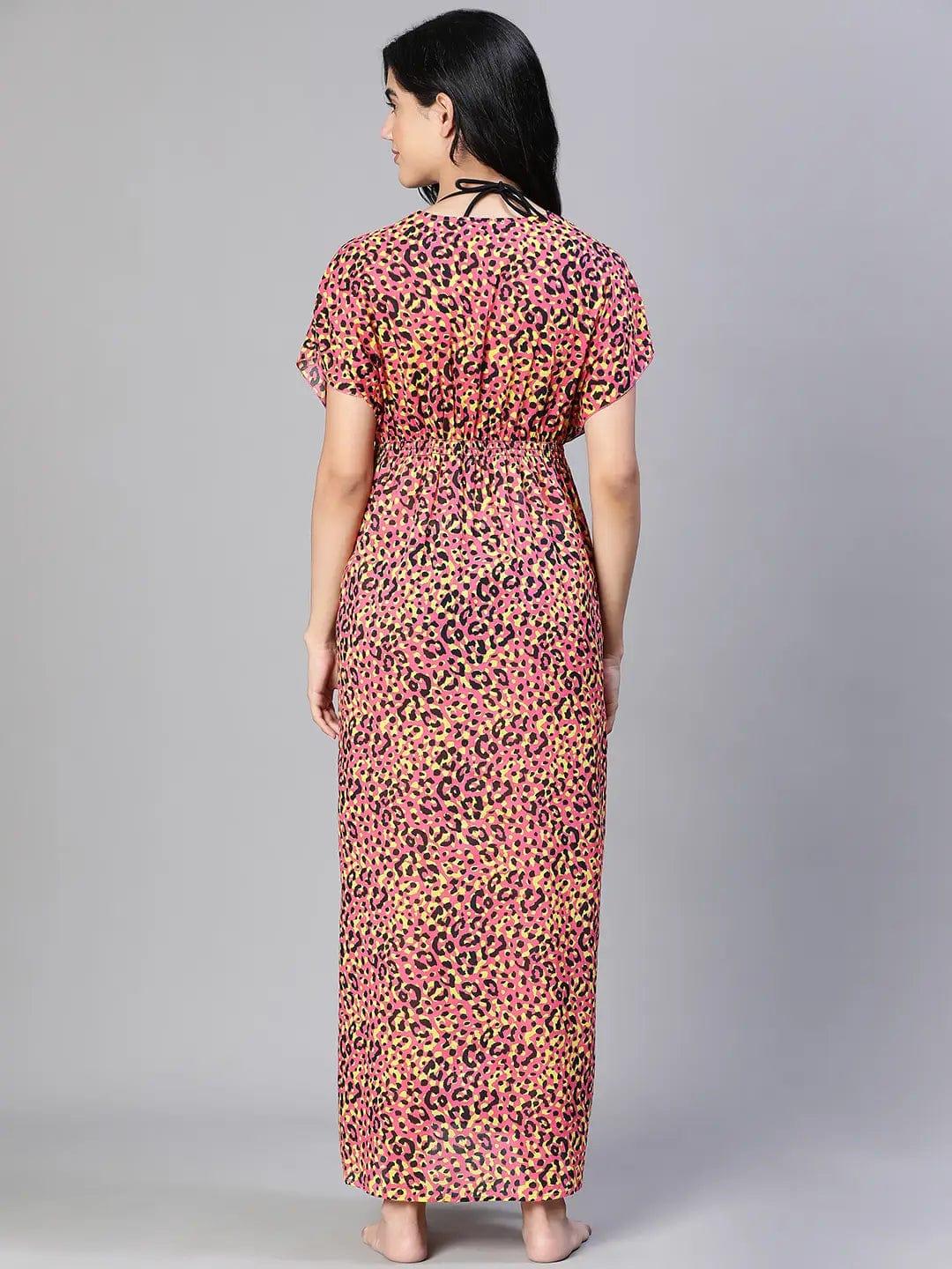 Women Multicolor Floral Print Laced & Elasticatedslit Maxi Beachwear Cotton Dress - oxolloxo