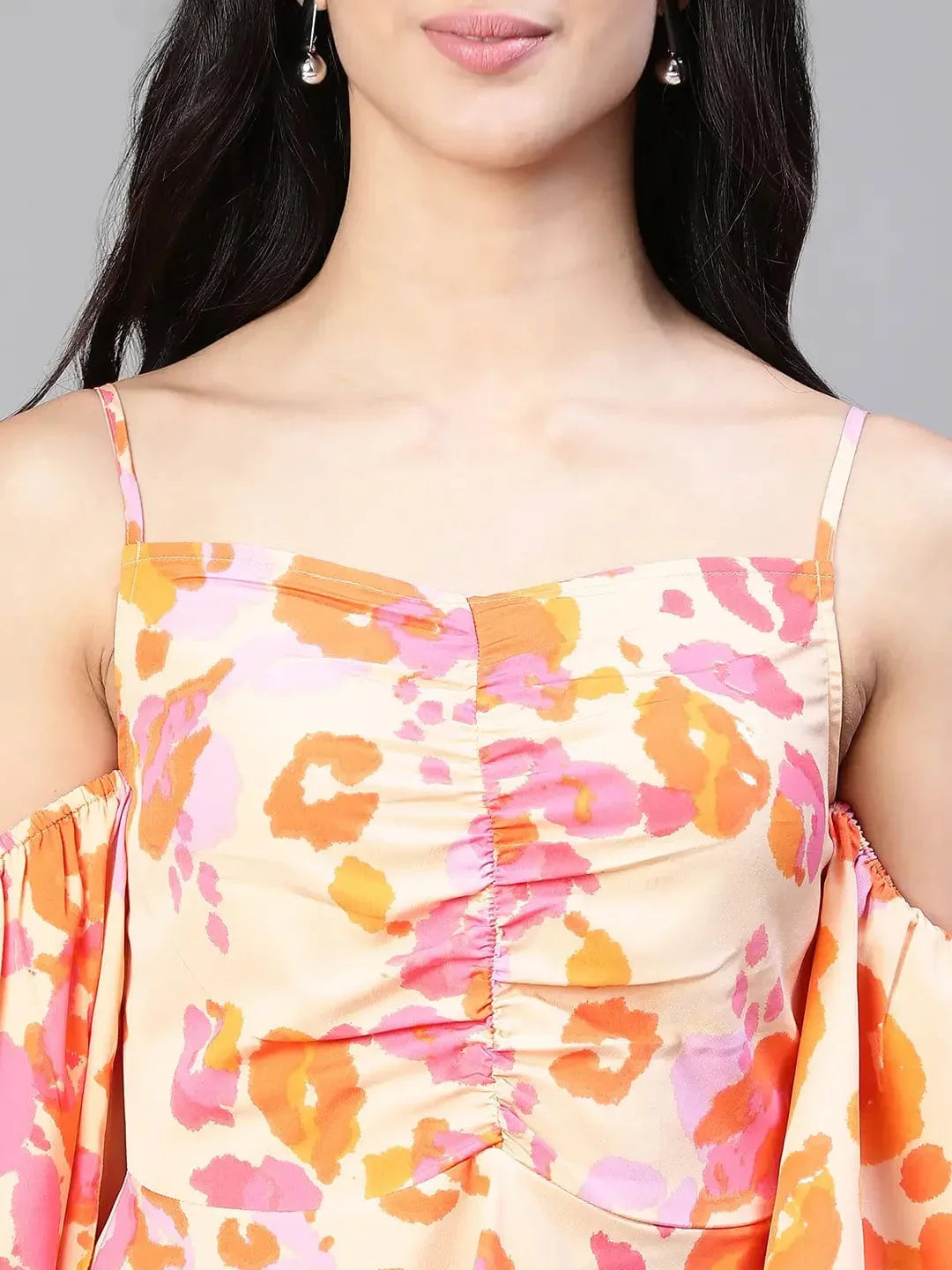 Women Multicolor Floral Print Cold Shoulder Strap Top - oxolloxo