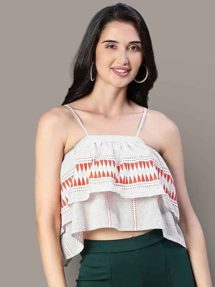 Grey Embroidered Cotton Top