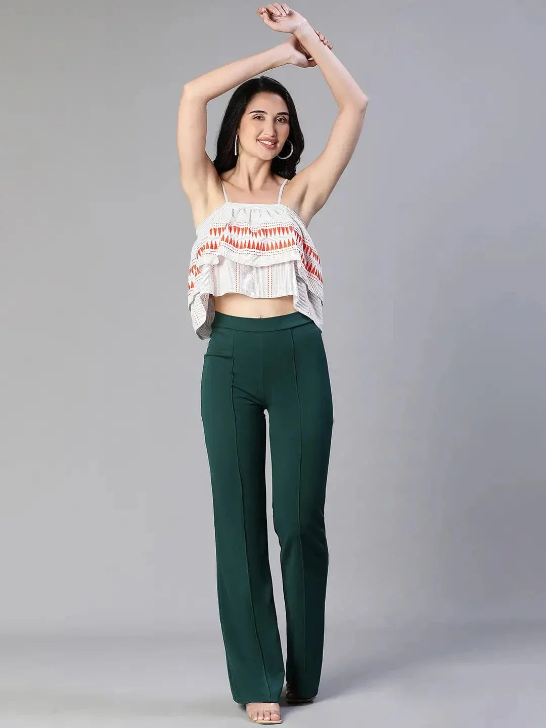 Women Grey Embroiderd Shoulder Strap Elasticated Cotton Top - oxolloxo