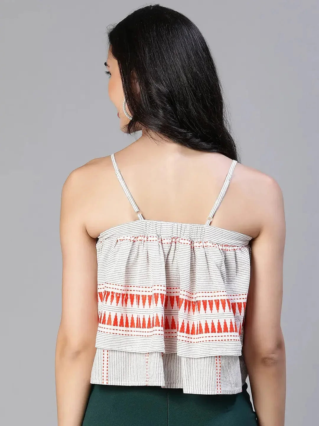 Women Grey Embroiderd Shoulder Strap Elasticated Cotton Top - oxolloxo