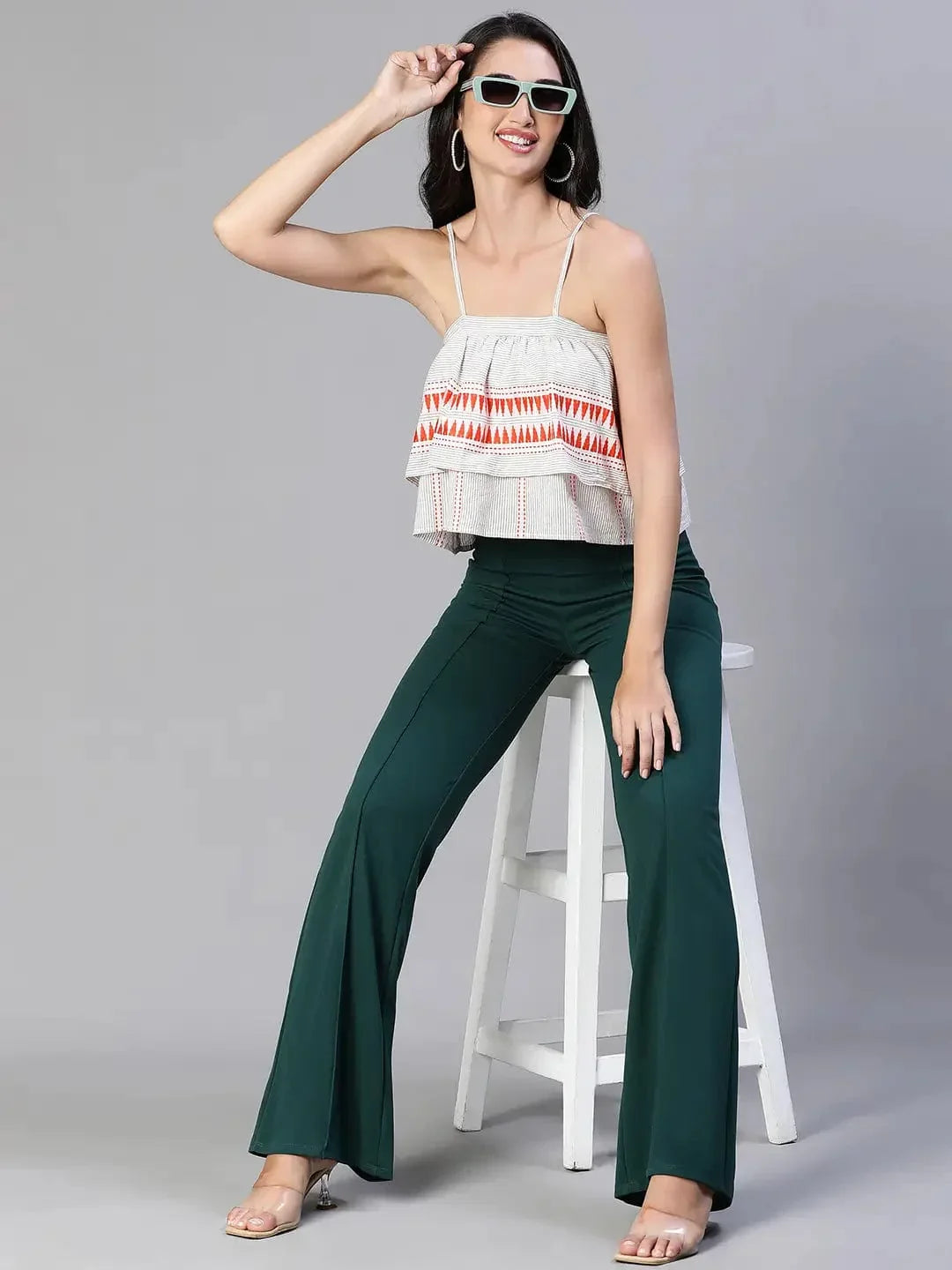 Women Grey Embroiderd Shoulder Strap Elasticated Cotton Top - oxolloxo