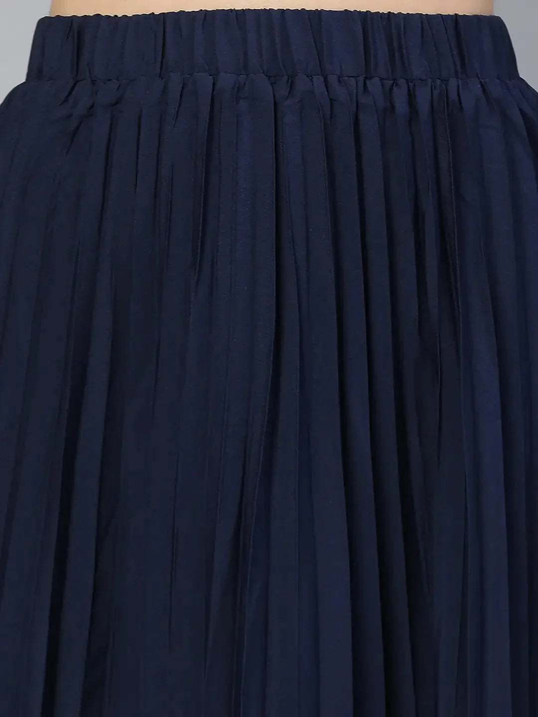 Women Solid Navy Blue Pleated & Elasticated Polyester Skirt - oxolloxo