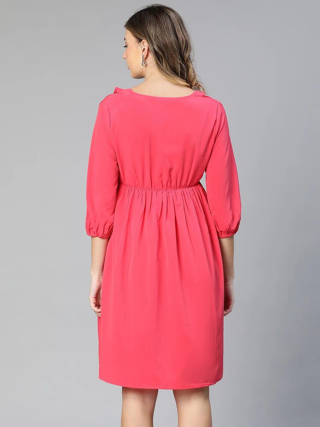 Malicious Pink Round Neck Ruffled Maternity Dress For Moms