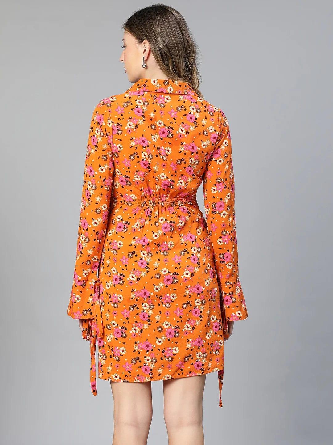 Slizy Orange Floral Print Wrapped Maternity Dress For Expecting