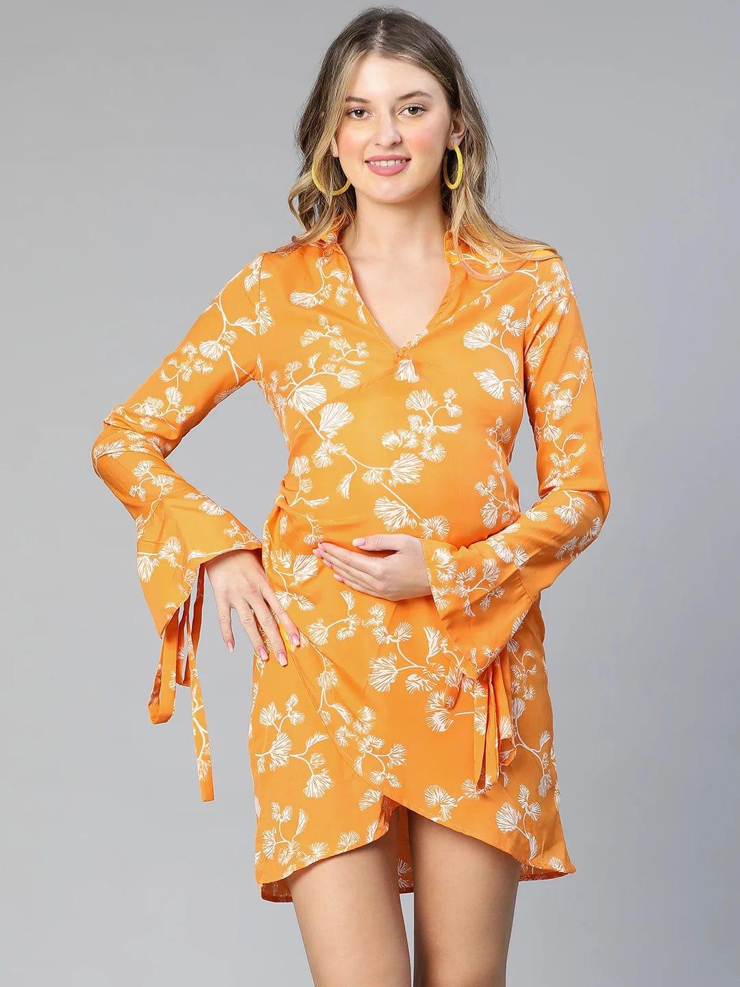 Hail Up Yellow Floral Print Wrapped Maternity Dress Stylish