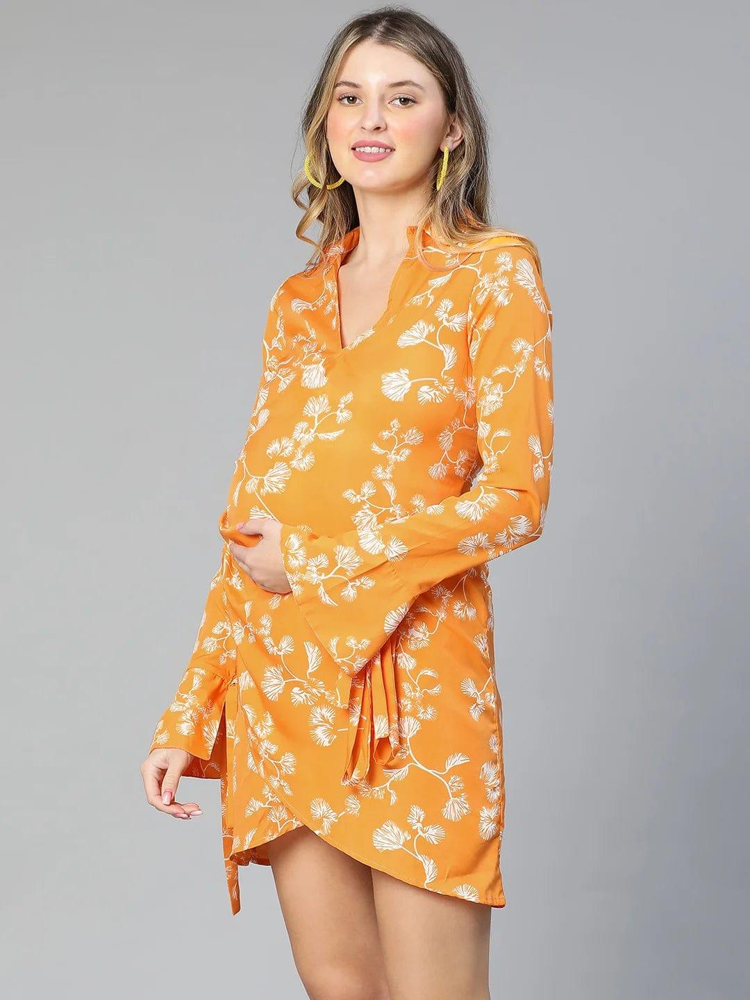 Hail Up Yellow Floral Print Wrapped Maternity Dress Stylish