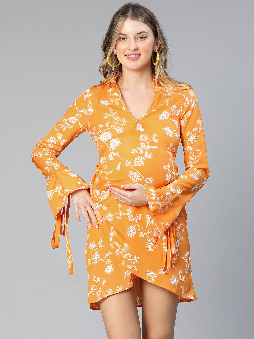 Hail Up Yellow Floral Print Wrapped Maternity Dress Stylish